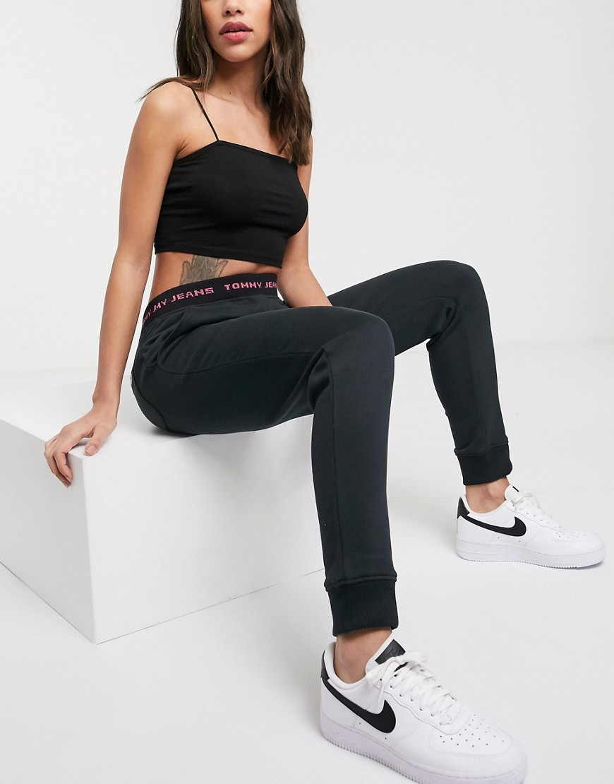 Tommy Jeans jogger with logo waistband in black