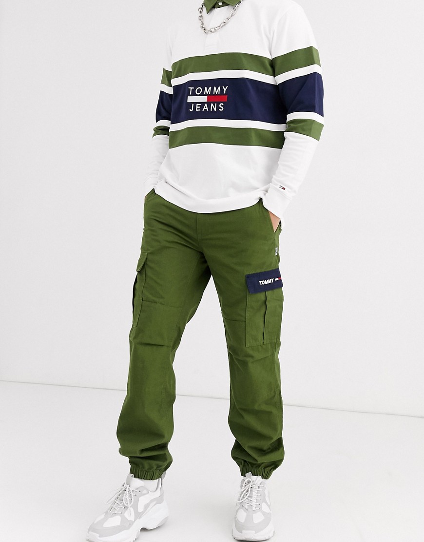 Tommy Jeans - Joggers cargo in tessuto ripstop color kaki-Verde