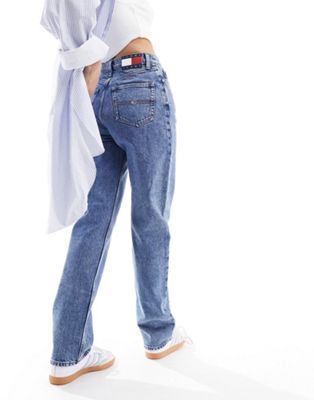 Tommy Jeans - Julie - Jean droit à taille haute - Bleu délavé moyen | ASOS