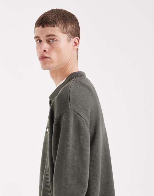 Tommy Jeans - Kakigrøn afslappet cardigan med gennemgående lynlås, 4 af 5