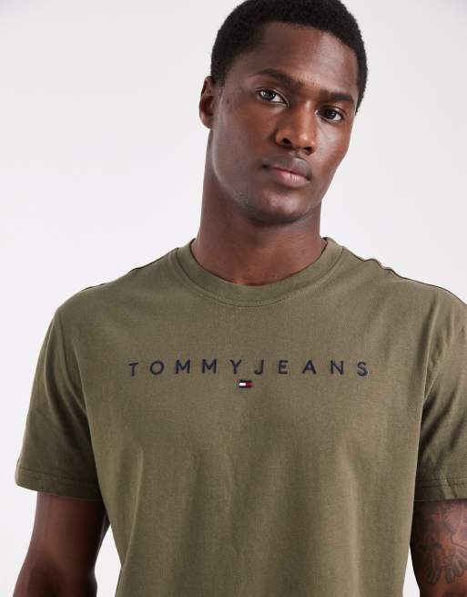 Tommy Jeans – Kakigrön, regular t-shirt med linjär logga, 4 av 5