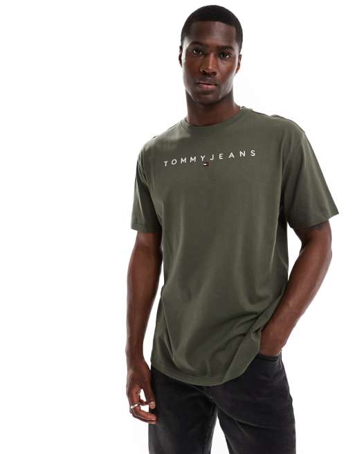 Tommy Jeans – Kakigrön t-shirt med linjär logga