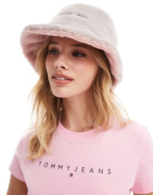 Tommy Jeans – Kapelusz typu bucket ze sztucznego futra w kolorze złamanej bieli