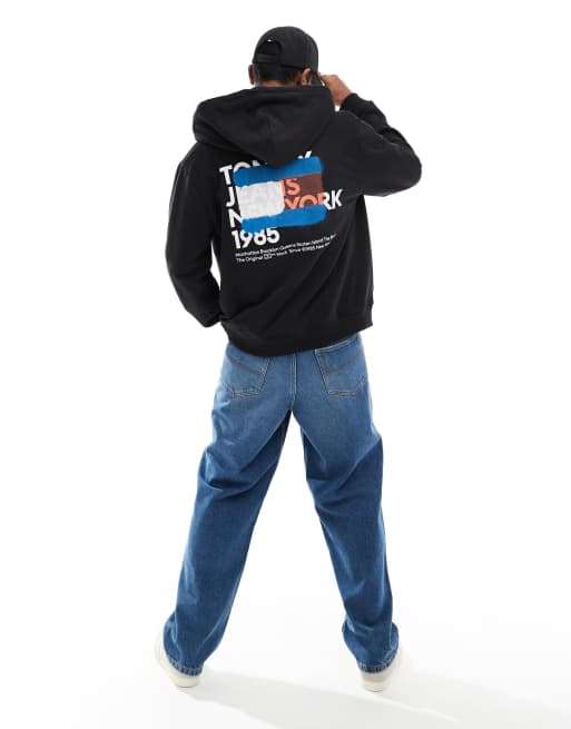 Tommy Jeans – Kapuzenjacke in Schwarz mit Graffiti-Print und Reißverschluss