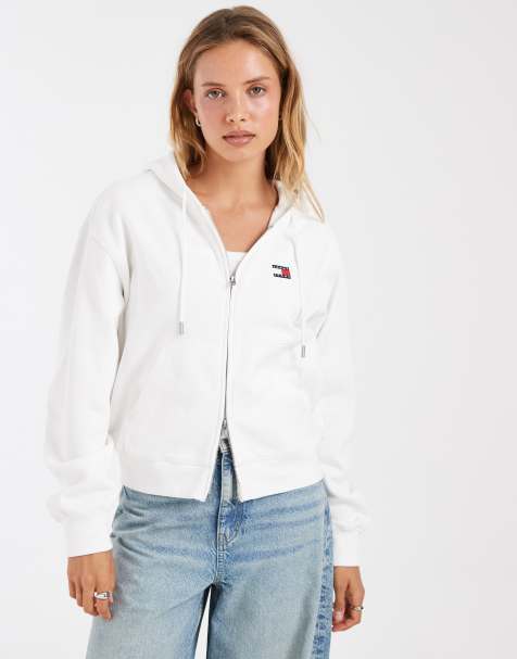 Tommy Jeans – Kapuzenjacke in Weiß mit Reißverschluss und Logo-Aufnäher - view 1