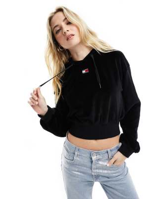 Tommy Jeans - Kapuzenpullover aus Velours in Schwarz