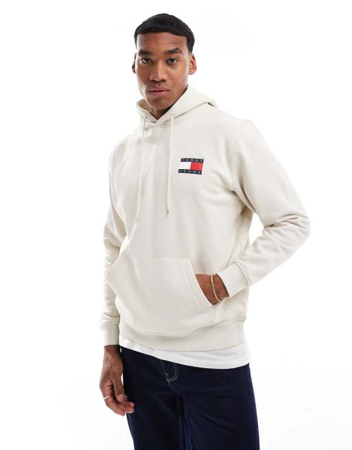 Tommy Jeans – Kapuzenpullover in dunklem Weiß mit Kordelzug und Logo