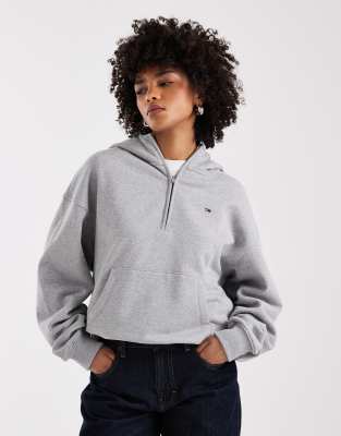 Tommy Jeans - Kapuzenpullover in Grau mit kurzem Reißverschluss