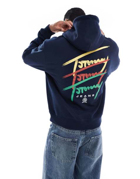 Tommy Jeans – Kapuzenpullover in Marineblau mit dreifarbiger Signatur - view 1