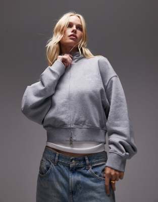 Tommy Jeans - Kastige College-Kapuzenjacke in Hellgrau mit kurzem Schnitt und Reißverschluss