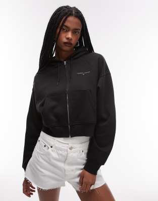 Tommy Jeans - Kastige Kapuzenjacke in Schwarz mit Reißverschluss