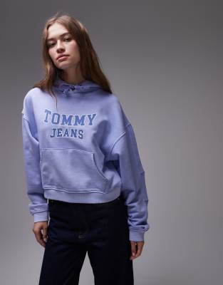 Tommy Jeans - Kastiger Kapuzenpullover in Blau mit College-Logo
