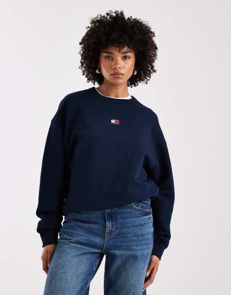 Tommy Jeans – Kastiges Sweatshirt in Marineblau mit Aufnäher - view 1