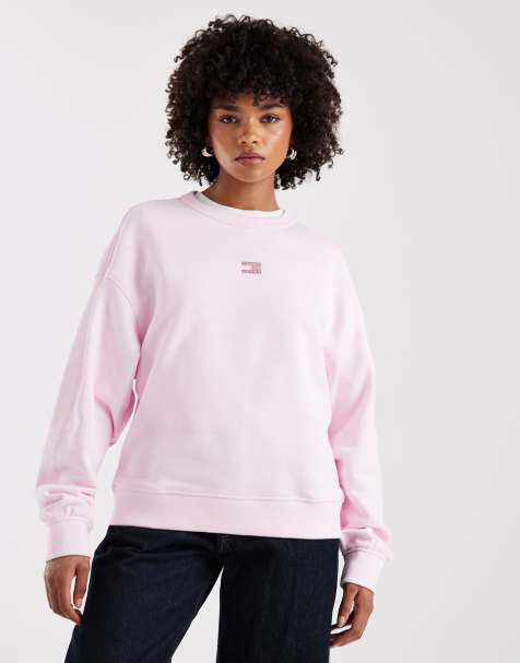 Tommy Jeans – Kastiges Sweatshirt in Rosa mit Aufnäher - view 1