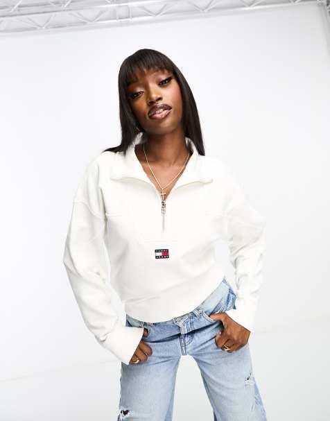 Tommy Jeans – Kastiges Sweatshirt in Weiß mit kurzem 1/4-Reißverschluss - view 1