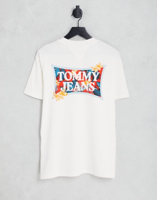 Tommy Jeans - Katoenen T-shirt met bloemenprint in crème - CREAM