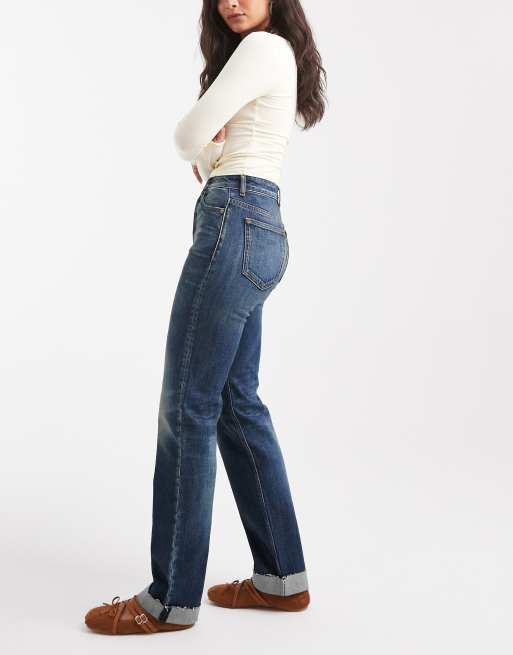 Tommy Jeans Kira mid rise slim straight leg cuffed jeans in dark wash