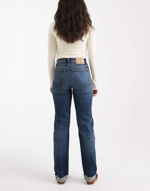 Tommy Jeans Kira mid rise slim straight leg cuffed jeans in dark wash