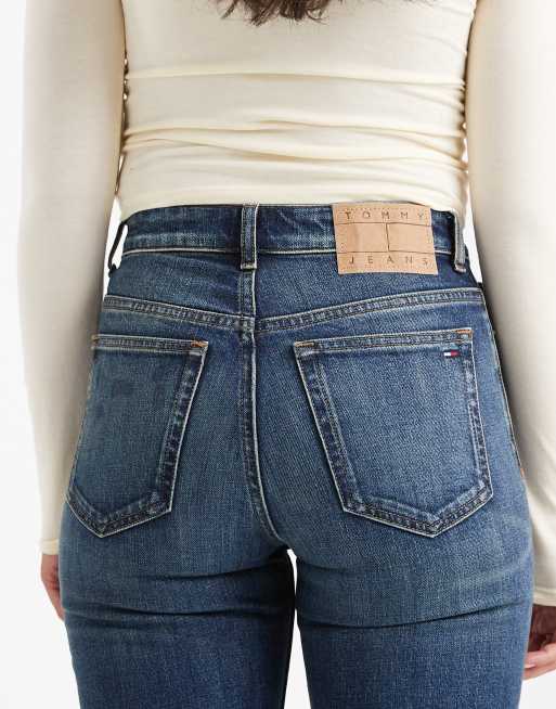 Tommy Jeans Kira mid rise slim straight turn up jeans in dark wash, 5 of 5