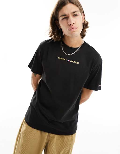 Tommy Jeans - Klassiek T-shirt met gouden lineair logo in zwart
