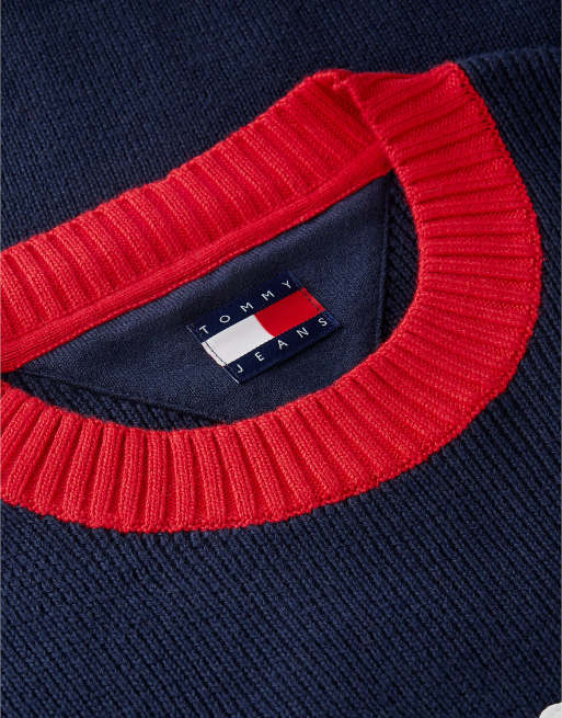 Tommy Jeans klassischer Pullover mit Logo-Applikation in Dunkelblau, 6 von 6