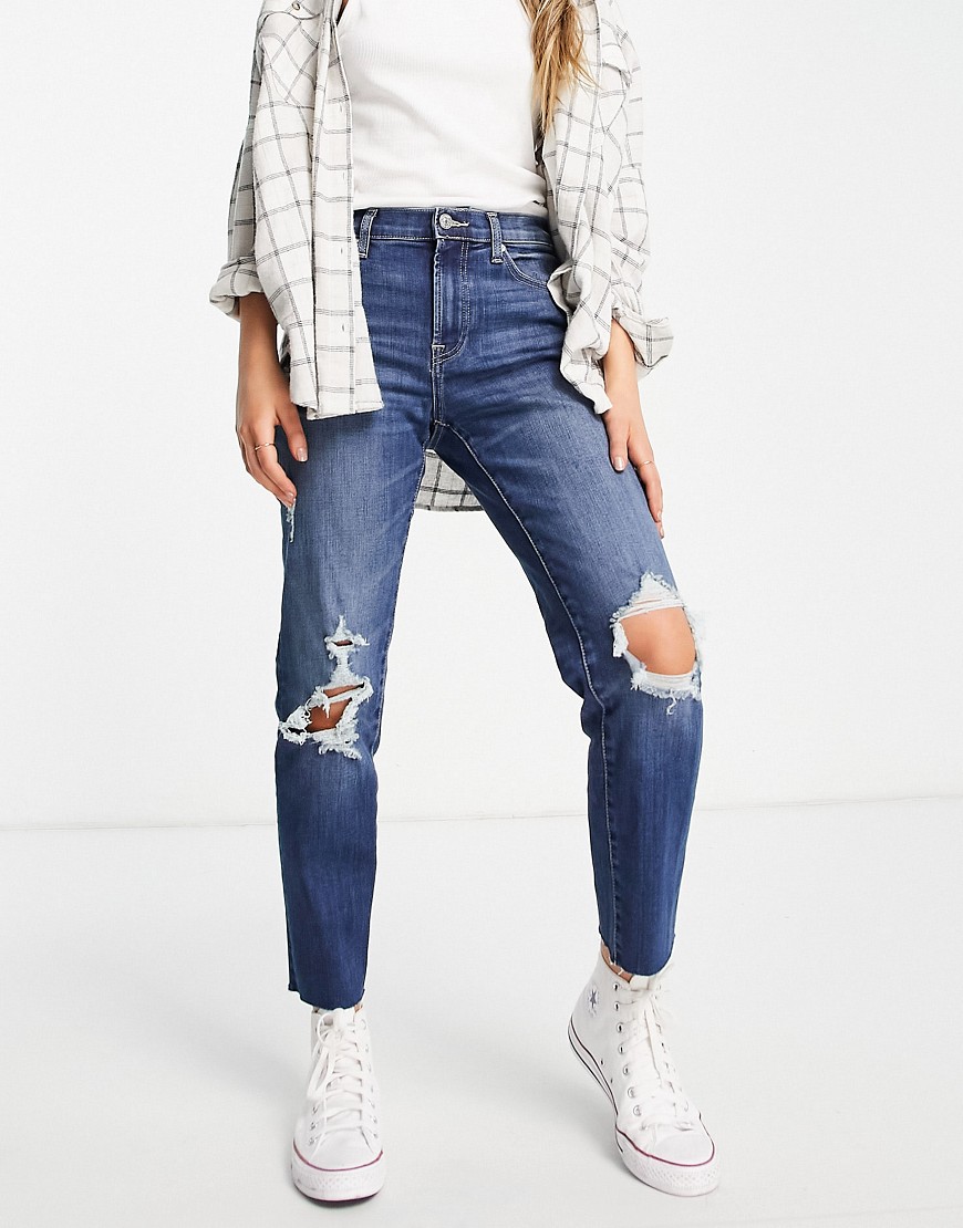 Tommy Jeans knee rip straight leg jeans in indigo-Navy