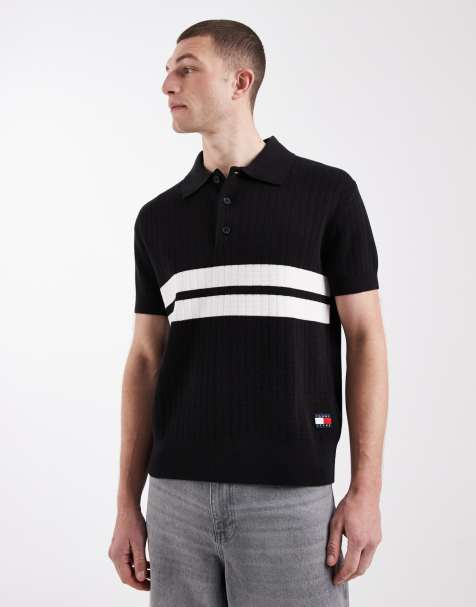 Tommy Jeans knit polo shirt in black - view 1