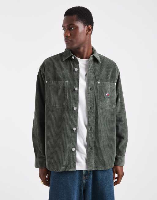 Tommy Jeans – Koszula sztruksowa o luźnym kroju w zielonym kolorze khaki