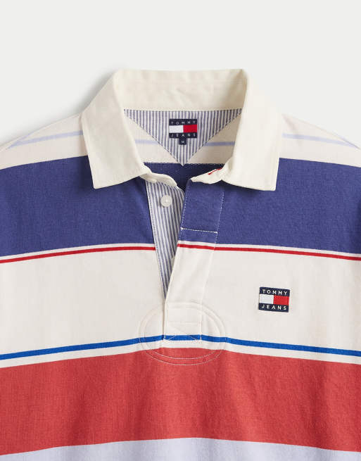 Tommy Jeans – Koszula w stylu rugby o luźnym kroju w niebiesko-czerwone paski, 8 z 9