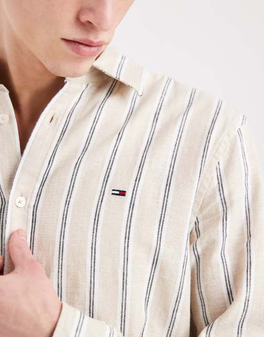 Tommy Jeans – Koszula z mieszanki lnu w brązowe paski, 5 z 5