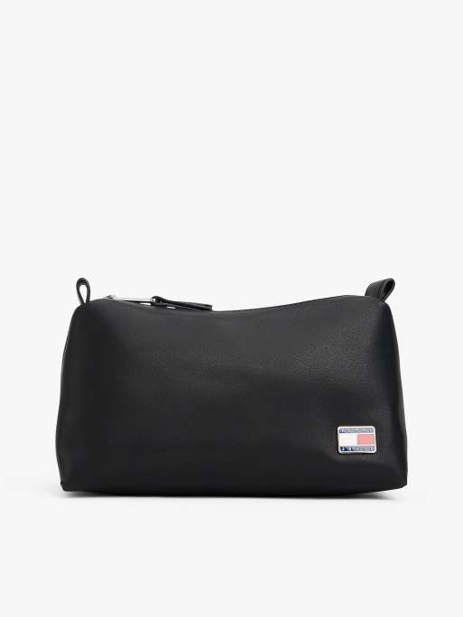 Tommy Jeans – Kulturbeutel in Schwarz mit Logoplakette