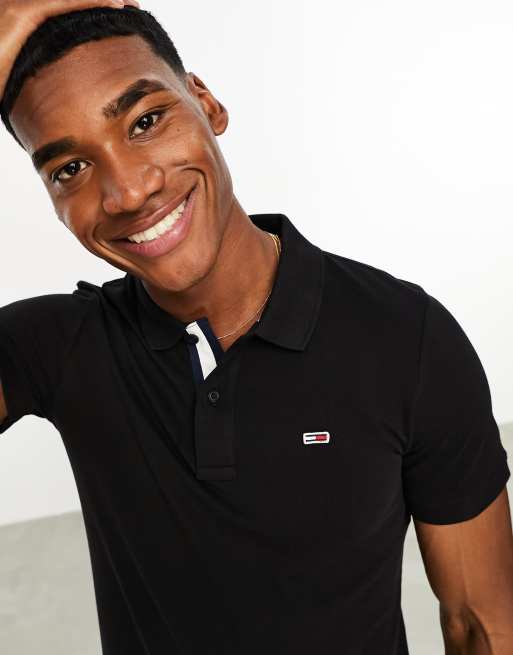 Tommy Jeans – Kurzärmeliges Poloshirt in Schwarz mit schmaler Knopfleiste, 4 von 4