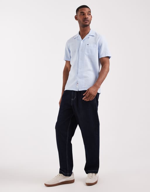 Tommy Jeans – Kurzärmliges Hemd aus Leinenmix in Hellblau mit Kragen, 2 von 5