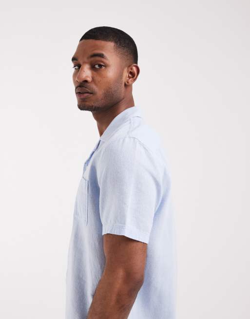 Tommy Jeans – Kurzärmliges Hemd aus Leinenmix in Hellblau mit Kragen, 4 von 5