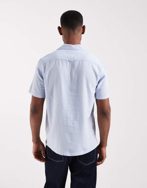 Tommy Jeans – Kurzärmliges Hemd aus Leinenmix in Hellblau mit Kragen, 5 von 5