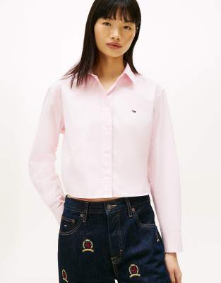 Tommy Jeans - Kürzere Relaxed-Fit-Bluse aus Popeline in Hellrosa