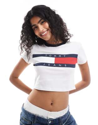 Tommy Jeans - Kurzes T-Shirt in Weiß mit schmalem Schnitt