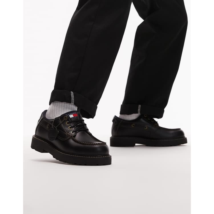 Tommy Jeans lace-up boat shoes in black | ASOS