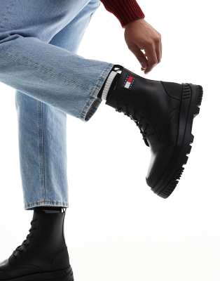  lace up chunky leather boots 