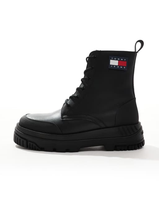 Black Suede Tommy Hilfiger Classic Signature Lace Up Boots Tommy