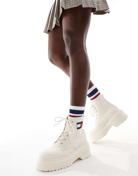 Tommy Jeans lace up festival boots in white - view 1