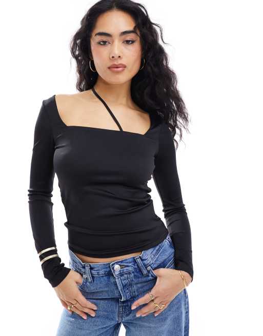 Tommy Jeans – Langärmliges Oberteil in Schwarz mit Riemendesign
