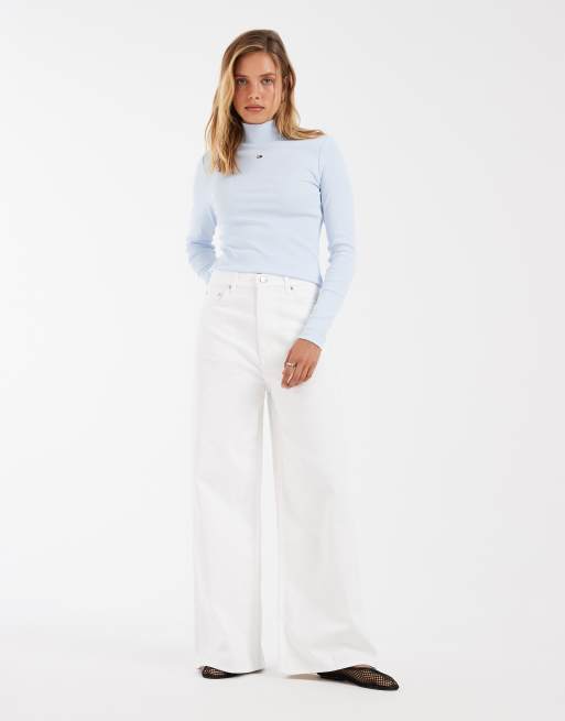 Tommy Jeans – Langärmliges Shirt in Hellblau mit Stehkragen und Flaggenlogo, 2 von 4