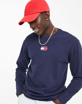 Tommy Jeans centre flag logo long sleeve t-shirt in navy - ASOS Price Checker
