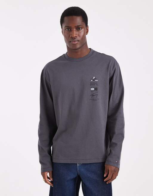 Tommy Jeans – Langärmliges Shirt in verwaschenem Schwarz mit gestapeltem Logo , 2 von 5