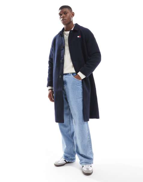 Tommy Jeans - Lange jas van wol in donkerblauw - view 1