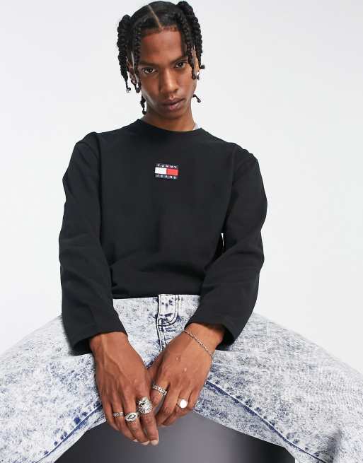 Tommy Jeans - Langærmet T-shirt med centralt logomærke i sort