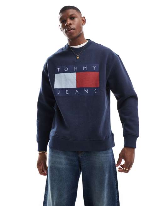 Tommy Jeans large flag logo sweatshirt in navy ASOS