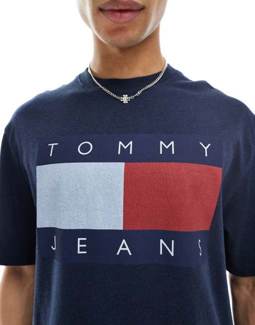 Tommy Jeans large flag logo t-shirt in navy | ASOS