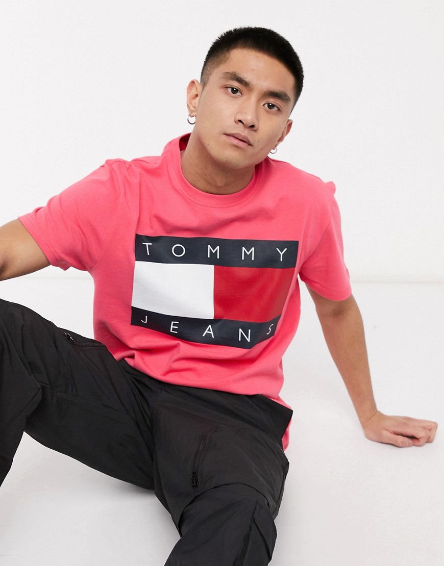 Tommy Jeans large flag logo t-shirt in washed pink